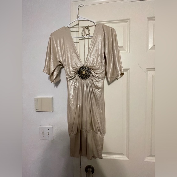 Y2K SKY brand new metallic gold mini dress size S... NEVER WORN - Picture 6 of 6